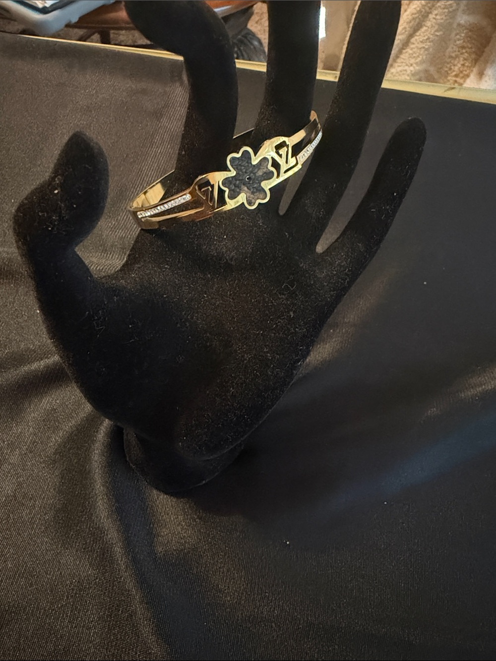 Gold Flower Accent Hinged Bangle Bracelet - Women's Jewelry